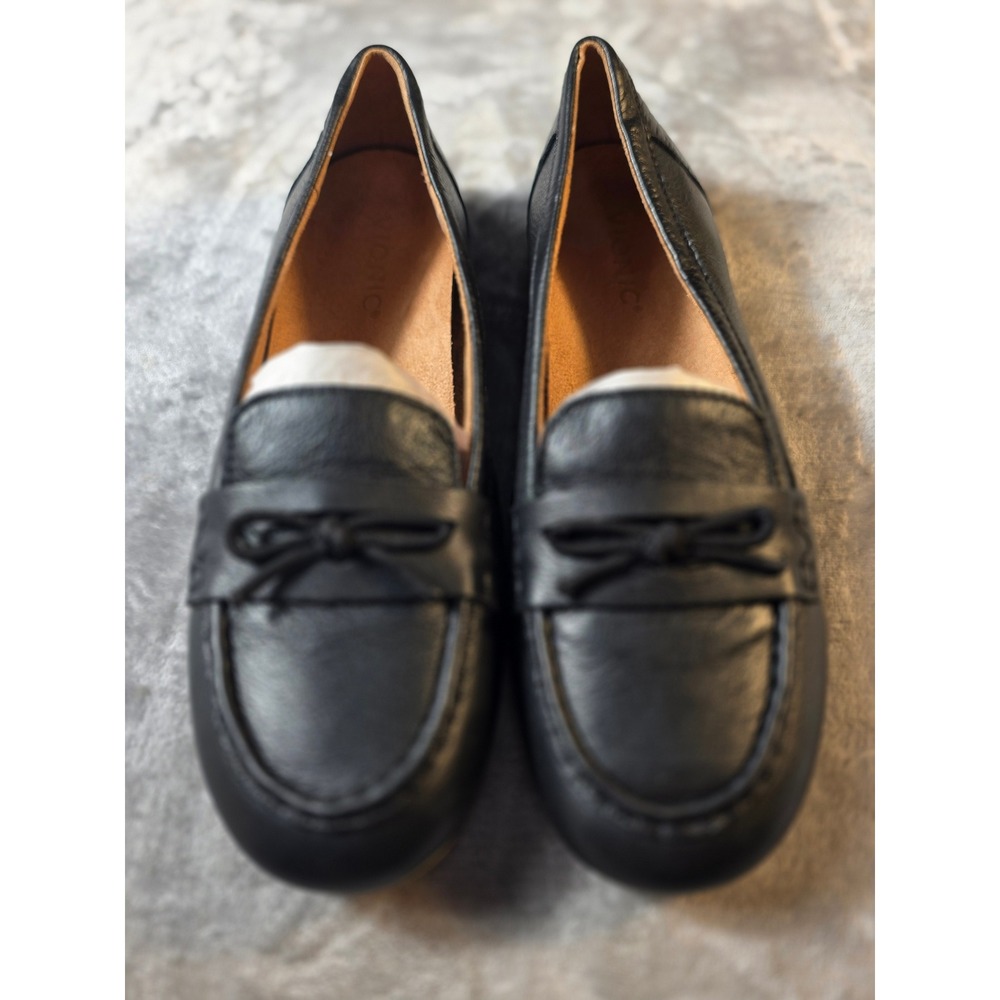 Vionic Taryn Loafers Women Size 10 Black Leather Bow Driving Moccasins NEW